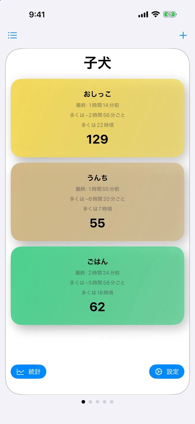 回数といつもの間隔が表示されたカウンターカード
