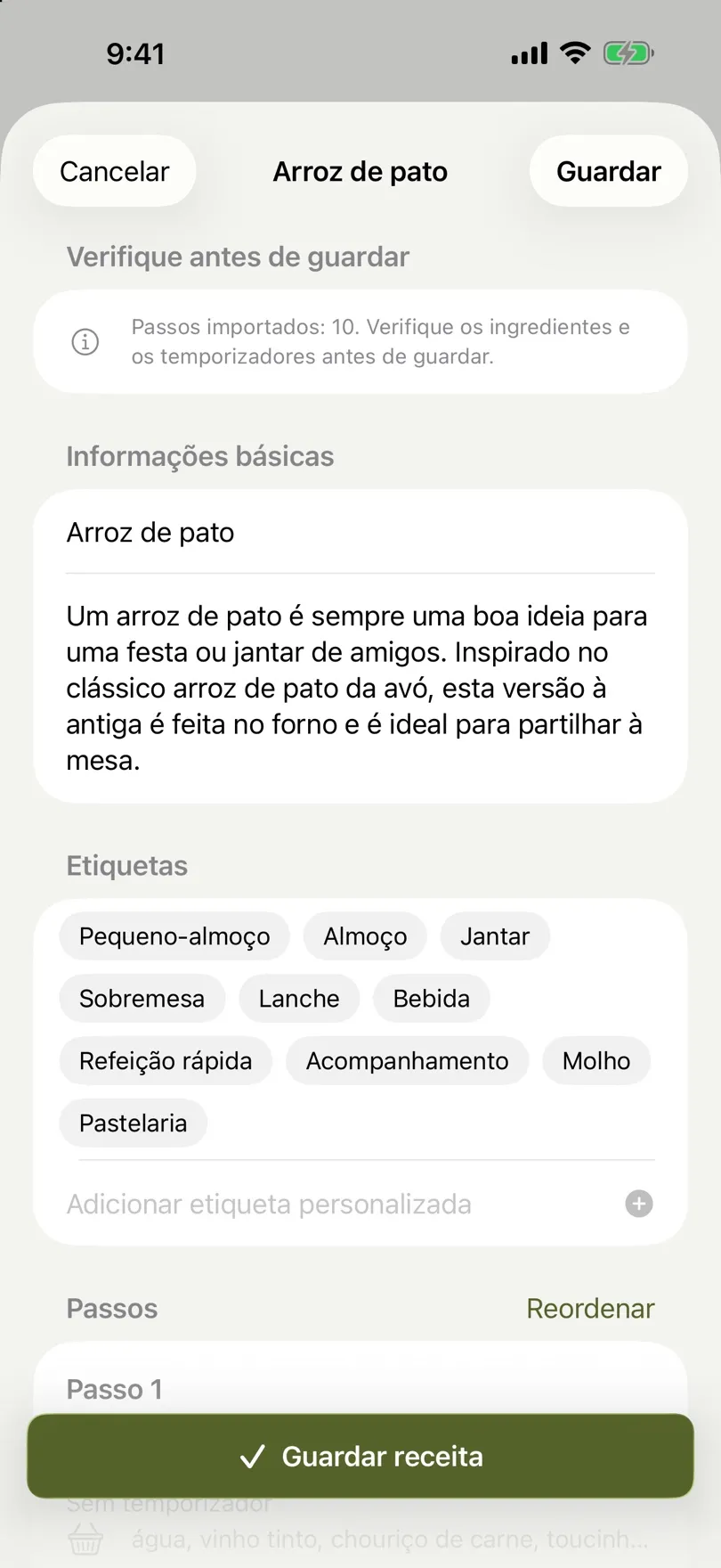 Uma receita de risotto de cogumelos importada, pronta a rever e guardar