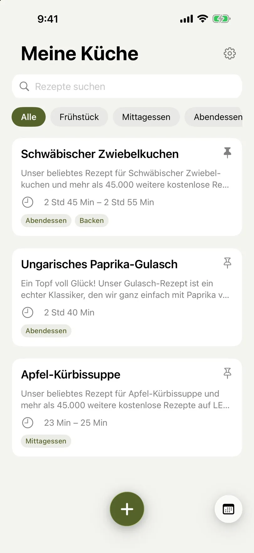 Rezeptliste mit Suche und Tag-Filtern