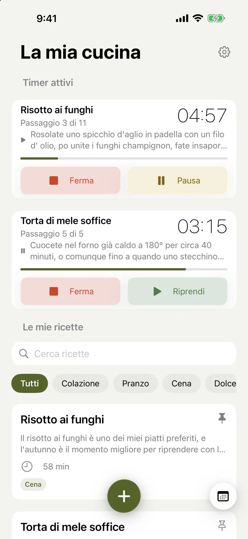 Due ricette in corso, ognuna con il proprio timer