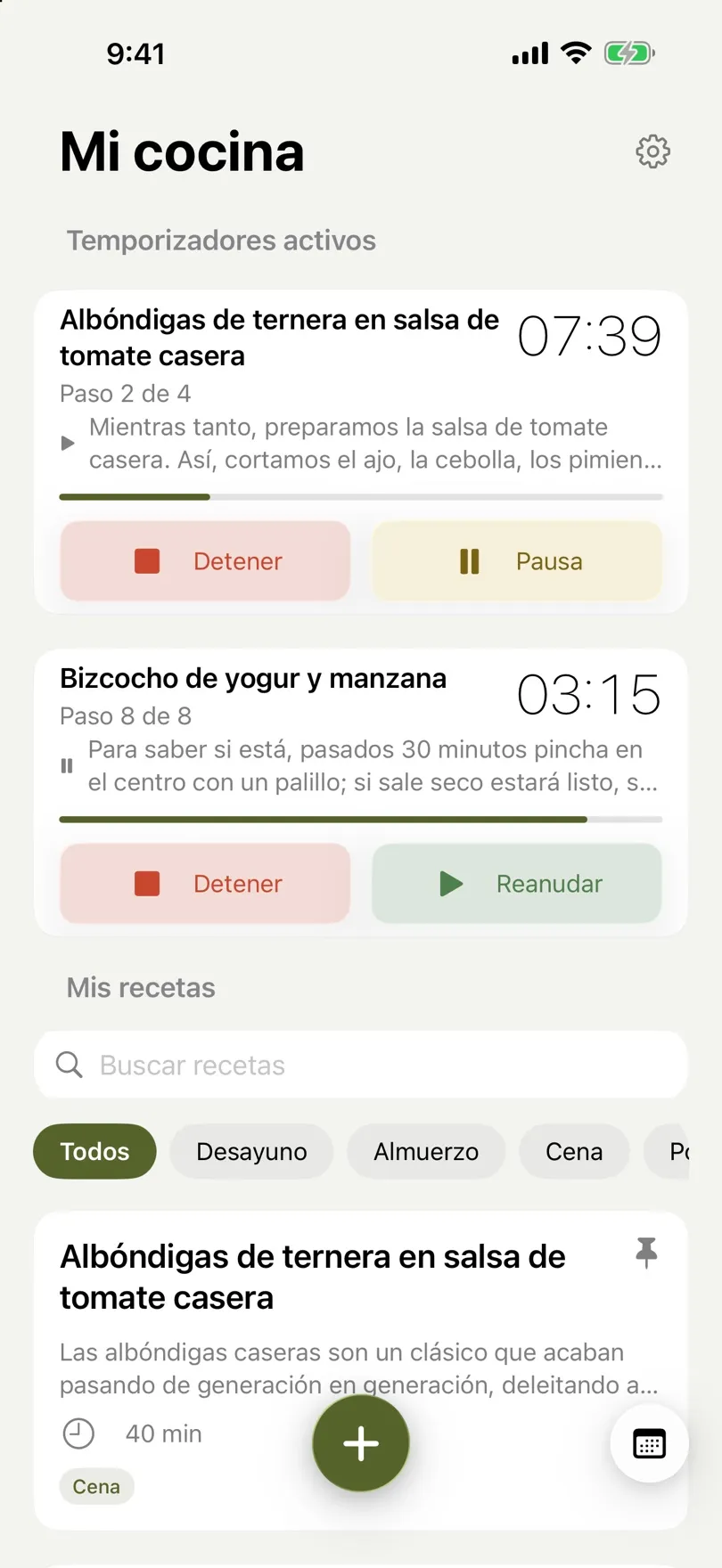 Dos recetas a la vez, cada una con su propio temporizador en marcha