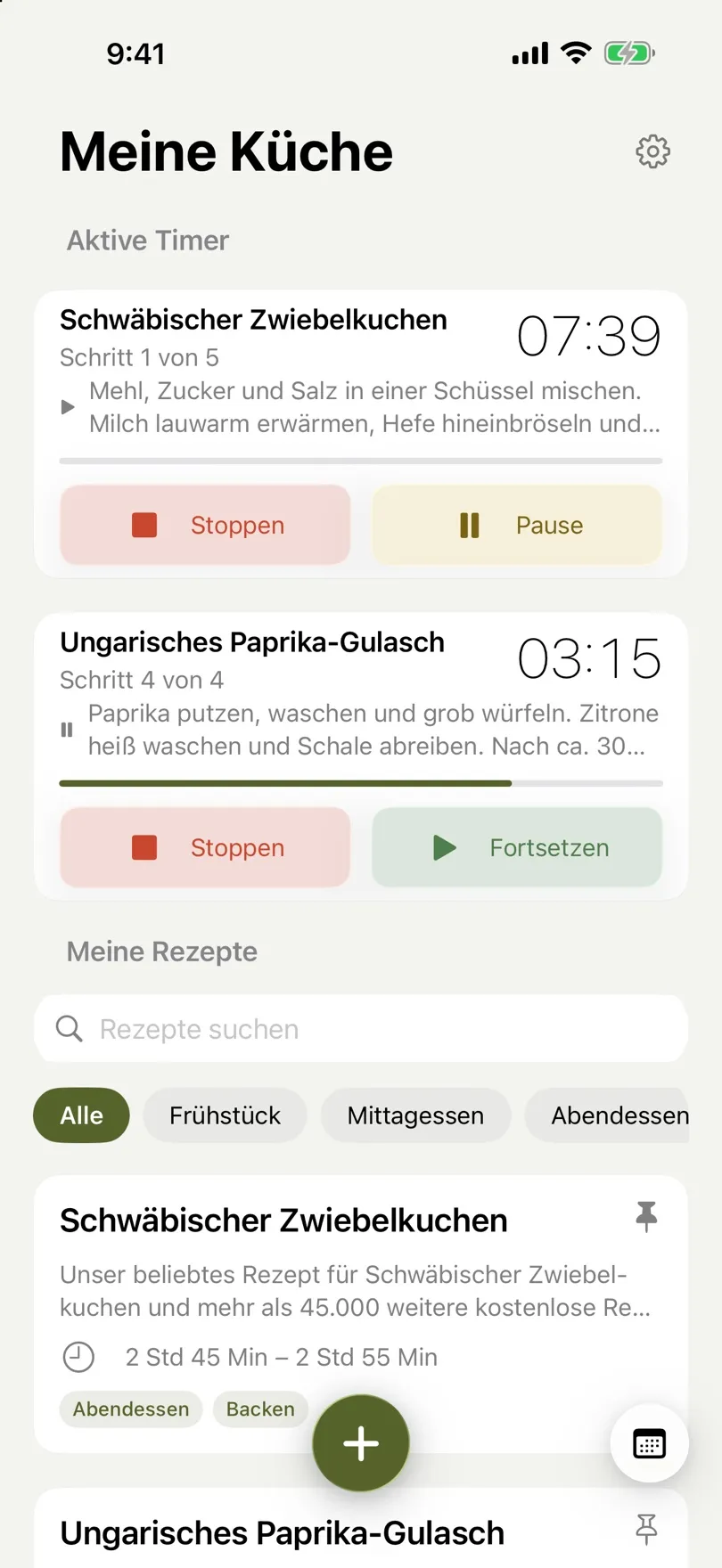Zwei Rezepte gleichzeitig, jedes mit eigenem laufendem Timer