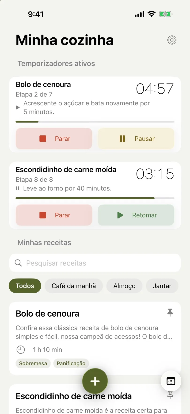 Duas receitas ao mesmo tempo, cada uma com seu próprio timer