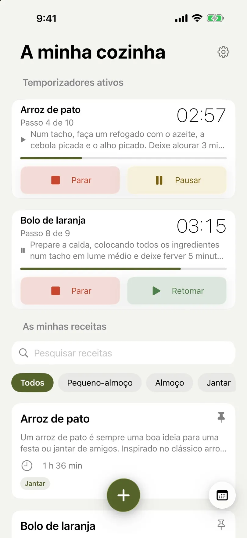 Duas receitas em simultâneo, cada uma com o seu temporizador
