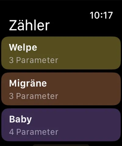 Zählerliste auf der Apple Watch