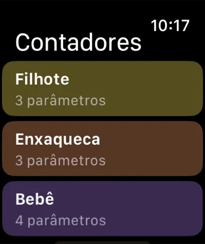Lista de contadores no Apple Watch