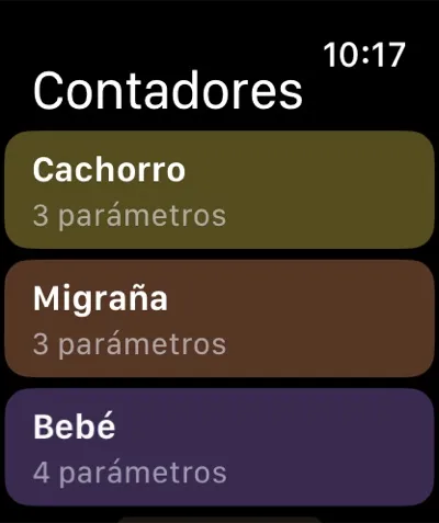 Lista de contadores en el Apple Watch